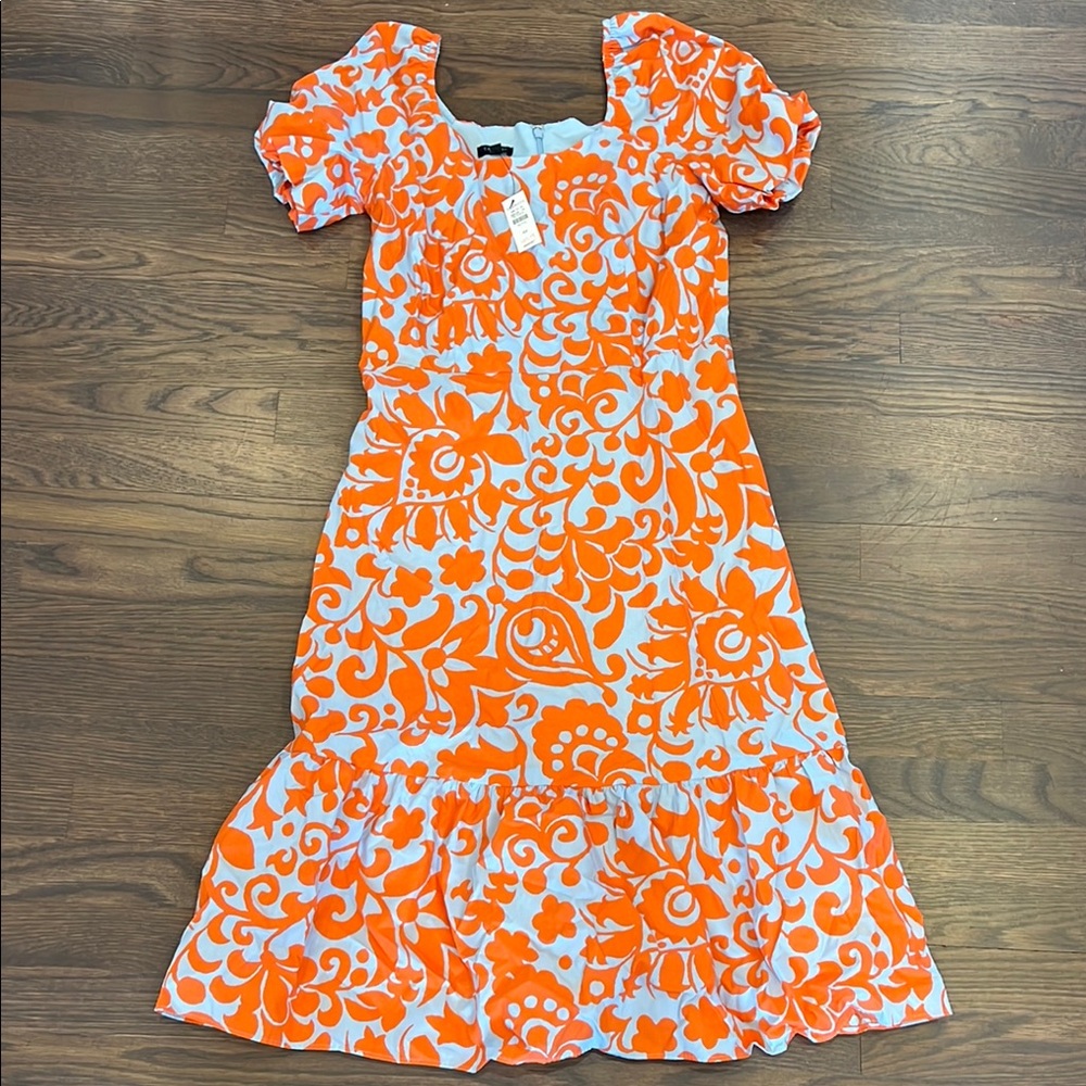 Talbots Orange and White Ruffled Midi Sundress